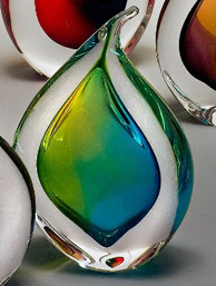 remi teardrop green lightblue glass paperweight