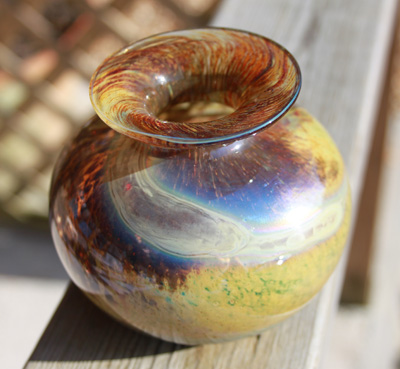 isle of wight glass  - gold aurene globe vase