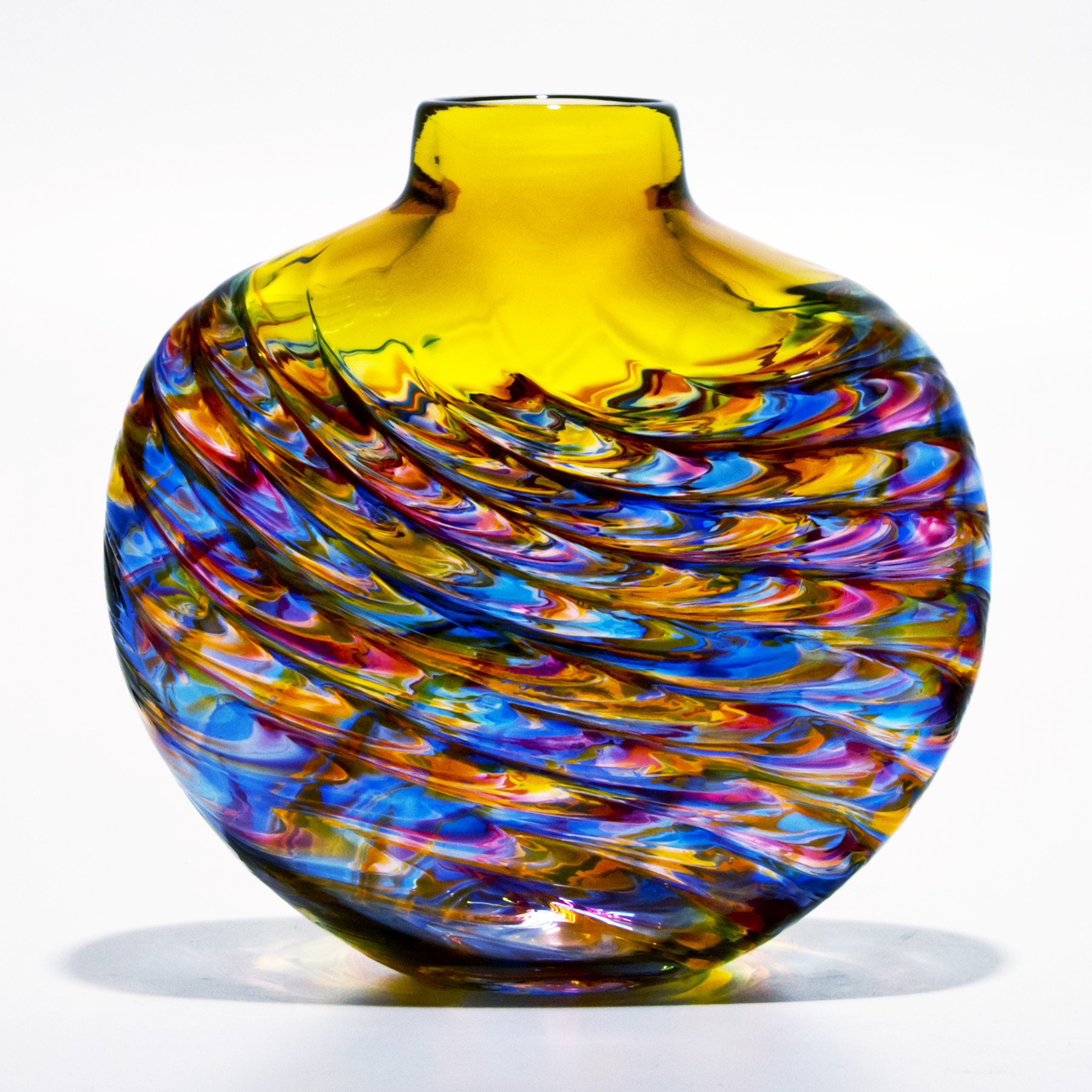 Yellow Glass Vase Aztec By Michael Trimpol Boha Glass