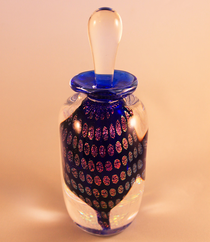 Blown Glass Perfume Bottle Cobalt Blue Peacock By David New Small