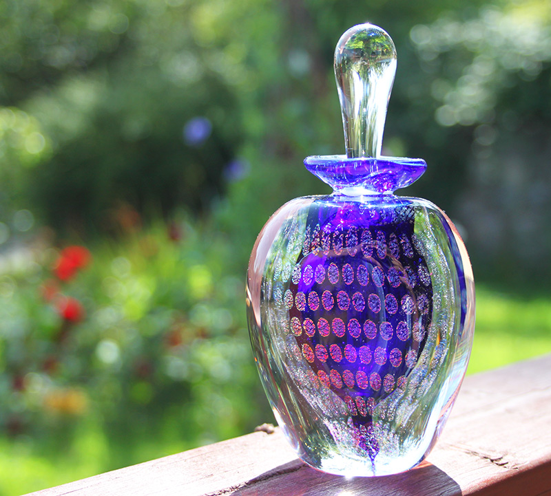 Blown Glass Perfume Bottle  Cobalt Blue 'Peacock' by David New-Small