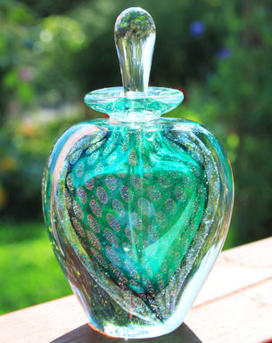 Jade Green 'Peacock' Glass Perfume Bottles Outside