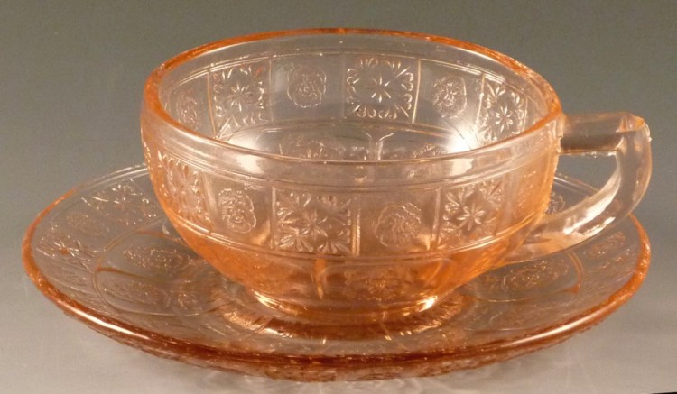 Pretty Polly Pink Depression Glass Cup Saucer