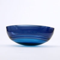 Turquoise and Steel Oval Encalmo Blue Glass Bowls Side View