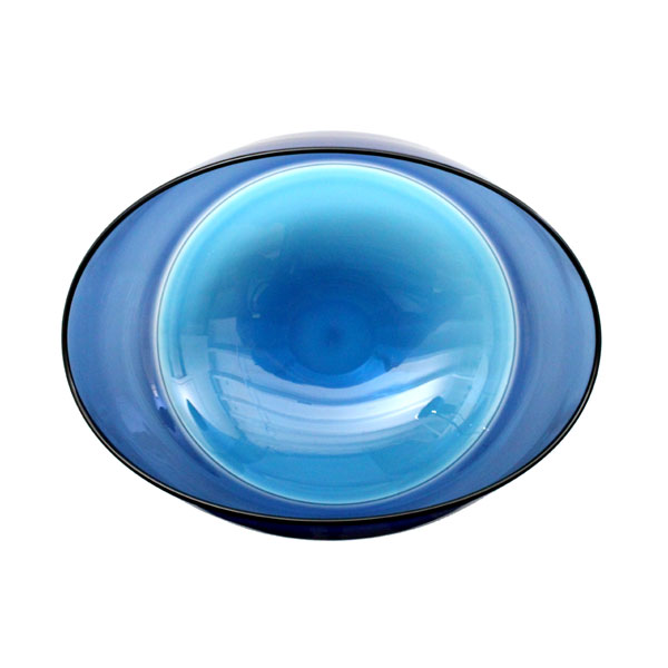 Turquoise and Steel Oval Encalmo Glass Bowl Top View