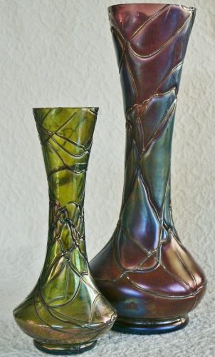 czech art glass jugendstil vases