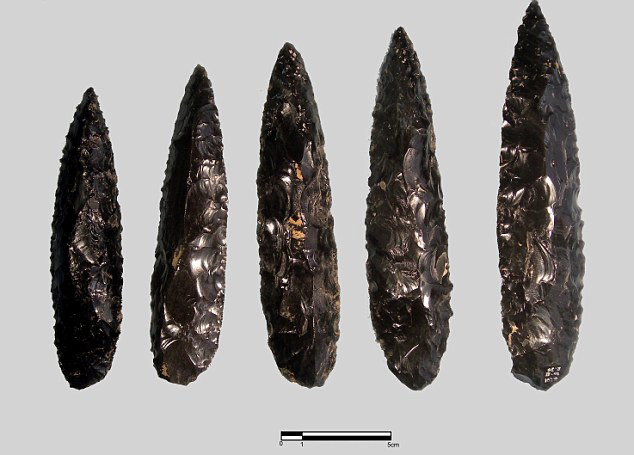 black glass obsidian spear tips