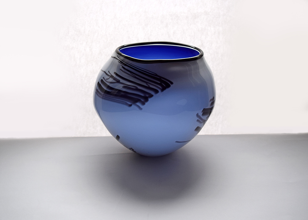 blue glass bowl white and cobalt inner