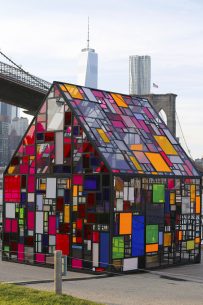 Stained glass sculpture by Tom Fruin