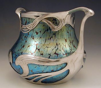 Loetz art glass with pewter