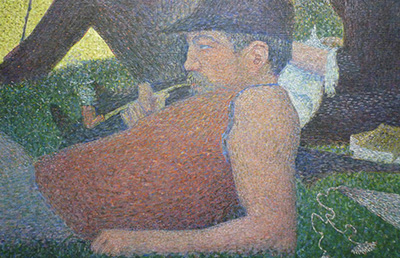 Seurat art close up man reclining