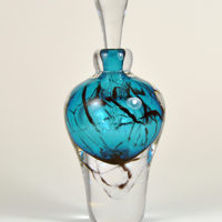 Vintage Glass Perfume Bottle Teal Blue Craquele