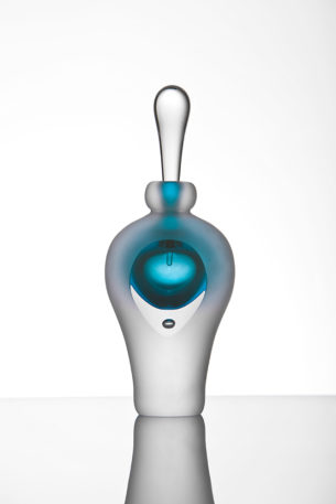 Glass Perfume Bottle With Stopper - Sandblasted Teal Blue