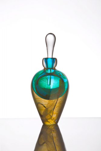 Teal Perfume Bottle 'Silver Leaf' by Kalki Mansel