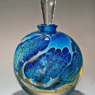 Round Perfume Bottles 'Silver Veil' by Robert Burch Glass Artist