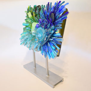 Fused Blue Glass Sculpture