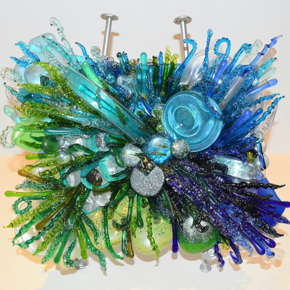 Fused Blue Glass Sculpture Janine Altman Glass